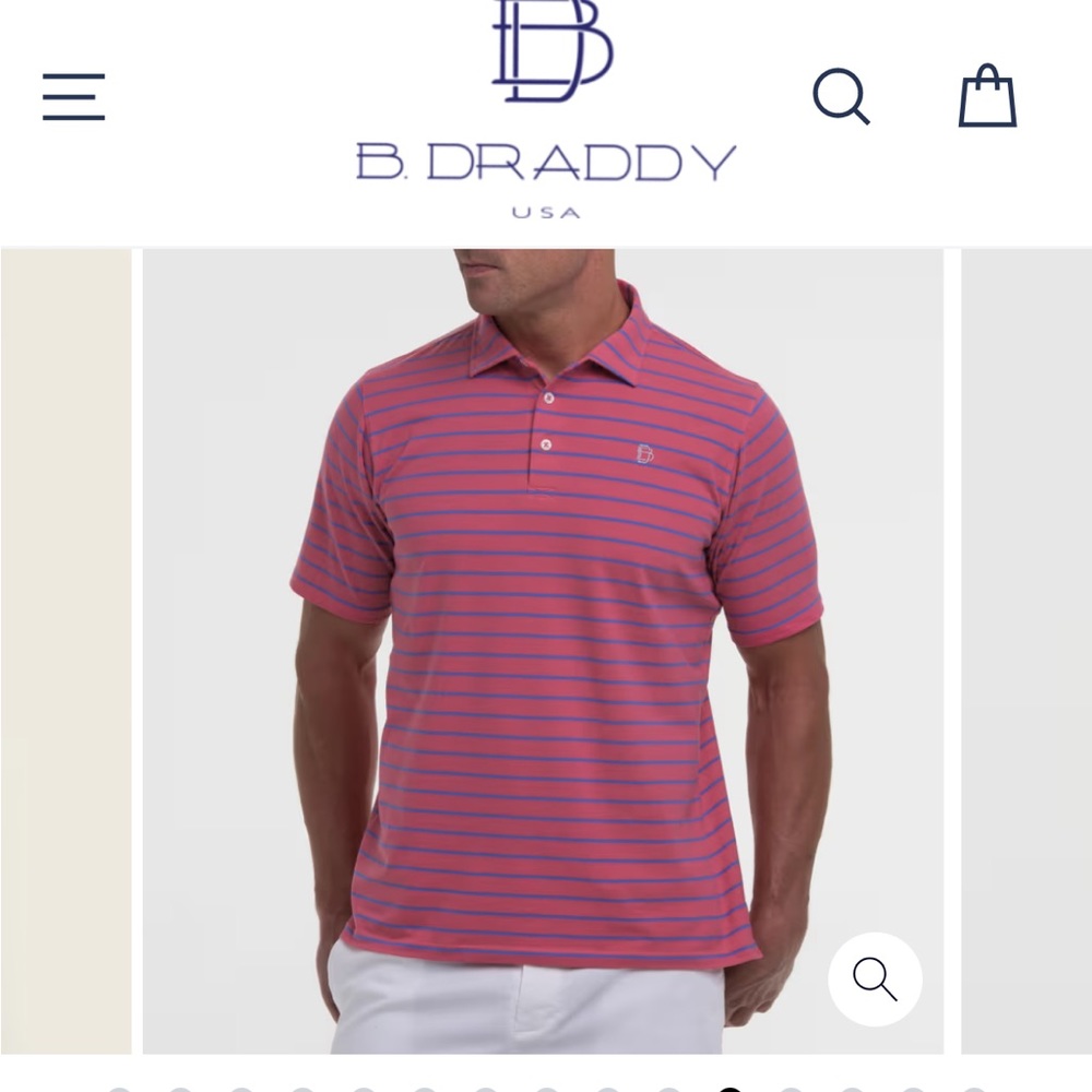 B Draddy Golf Polo Shirt Mens Large Pink & Blue Stripe Short Sleeve Pima Cotton